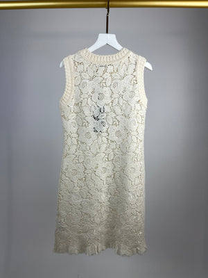 Ermanno Scervino Cream Knitted Floral Embroidered Dress Size IT 38 (UK 6)