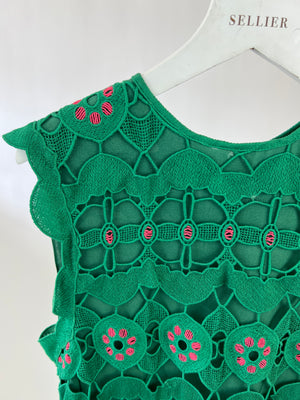 Chloé Emerald Green & Pink Crochet Midi Dress Size FR 36 (UK 8)