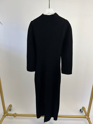 Khaite Black Ribbed Midi Dress with Sweetheart Neckline High Neck Size XL (UK 14)