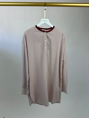 Loro Piana Red and White Striped Collarless Silk Shirt Size IT 42 (UK 10)