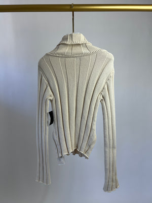 Area Cream Ribbed Turtle Neck Jumper with Round Mirror Detail Size M ( UK 10)