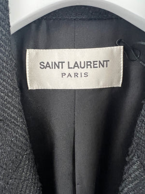 Saint Laurent Black Diagonal Striped Coat with Button Detailing FR 40 (UK 12)