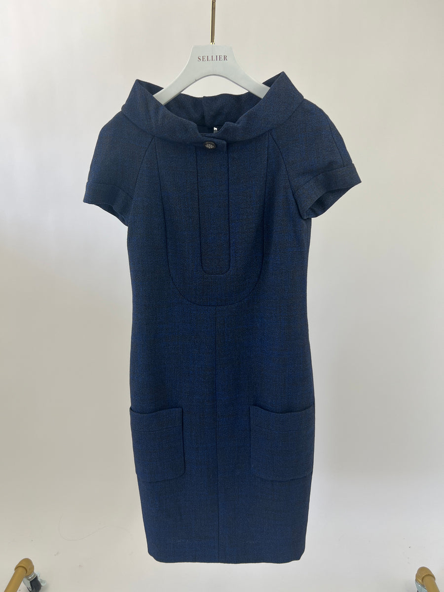Chanel Navy Short Sleeve Midi Dress with CC buttons Detail Size FR 36 (UK 8)