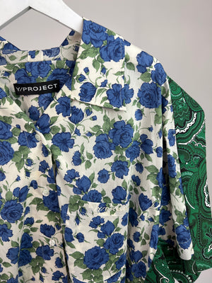 Y/PROJECT Cream, Blue and Green Floral Print Over-Sized Shirt Size S (UK 8-12)