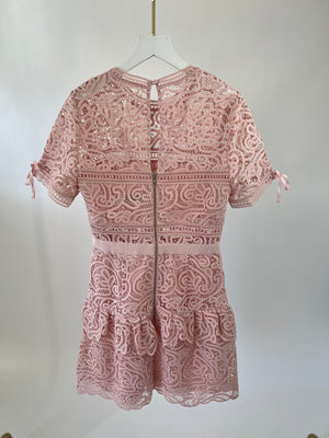 Self-Portrait Pastel Pink Laser Cut Tiered Short Sleeve Dress IT 42 (UK 10)