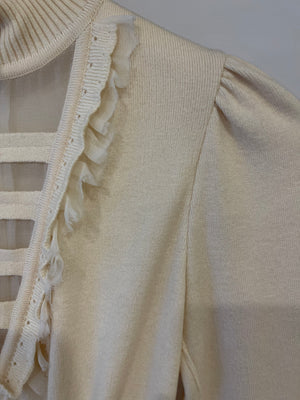 Chanel Cashmere Cream High Neck Long Sleeve Midi Dress with Ruffles Size FR 36 (UK 8)
