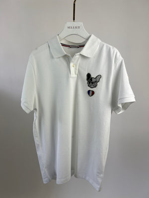 White Moncler Polo Shirt with Embroidered Dog Patch Size M (UK 38)