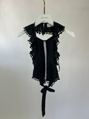 Zimmermann Black Broderie Lace Cotton and Shorts and Halter Top Set Size 1 (UK 10)