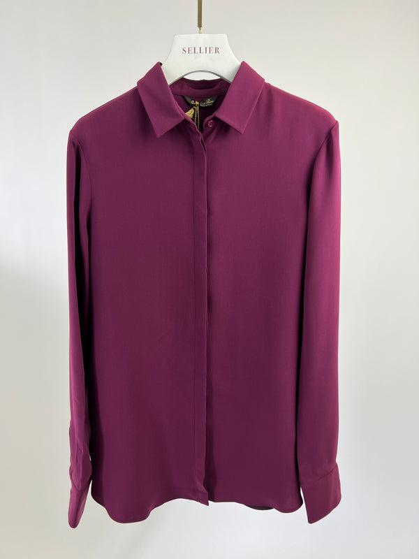 Loro Piana Burgundy Two-Tone Silk Tailored Shirt Size IT 46 (UK 14)