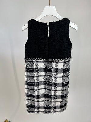 Chanel Black, White Block Check Tweed Mini Dress with Silver Metallic Thread Size FR 34 (UK 6)