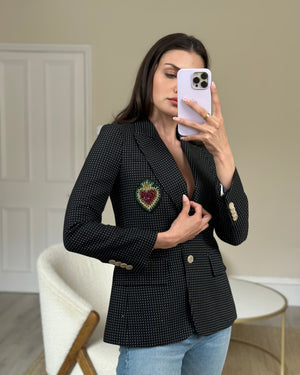 Gucci Navy Polka Dot Blazer with Crystal Embellished Badge Detail Size IT 36 ( UK 4)