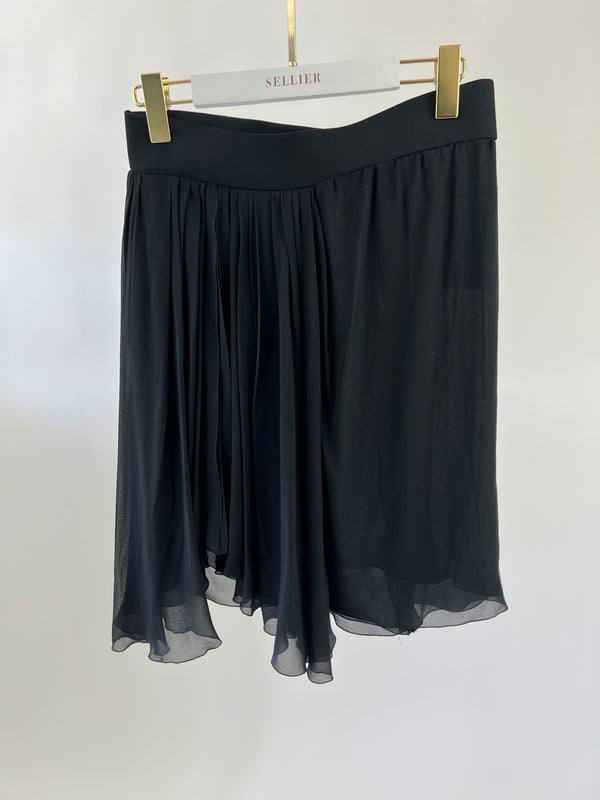 Chanel Black Silk Plated Midi Skirt Size EU 40