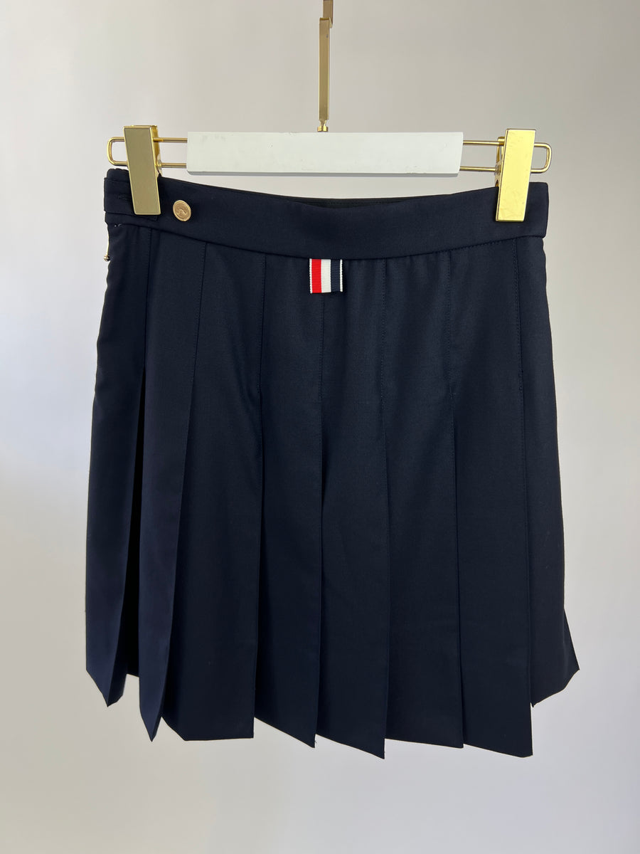 Thom Browne Navy Pleated Mini Skirt Size IT 38 (UK 6)
