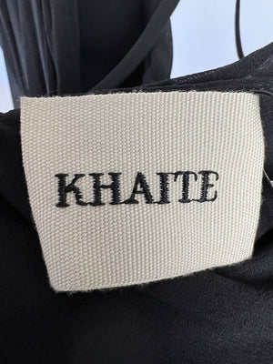 Khaite Black Ruched V Neck Silk Shirt with Button Detailing FR 38 ( UK 10)