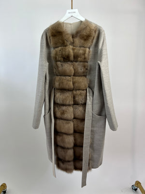 Cashmere Long-Sleeve Cardigan Coat in Beige with Fur Trim Size IT 40 (UK 8)