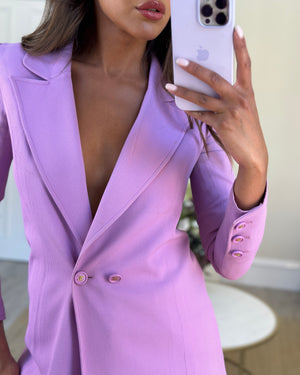 Chanel Vintage 97P Lilac Longline Blazer with CC Button Detail Size FR 38 (UK 10)