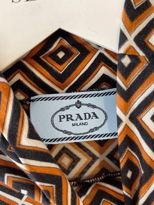 Prada Brown High Neck Top with Pattern Size IT 40 (UK 8)