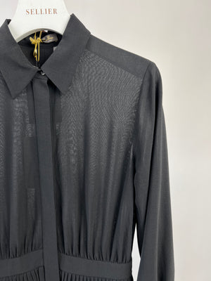 Loro Piana Black Long-Sleeve Wool Pleated Dress Size IT 40 (UK 8)