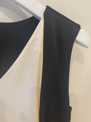 Chanel Black Wool and Ivory Satin Midi Dress with CC Logo Detail Size FR 34 (UK 6)