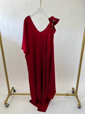 Valentino Red Draped Silk One shoulder Dress Size IT 40 (UK 8)