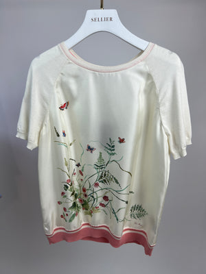 Loro Piana Cream and Multi-Colour Floral Print Silk T-Shirt