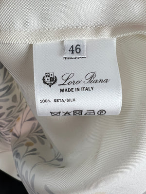 Loro Piana White and Navy Sleeveless Floral Silk Top Size IT 46 (UK 14)