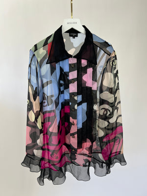 *RUNWAY* Chanel Multi Coloured Silk Sheer Butterfly Blouse FR 44 (UK 16)