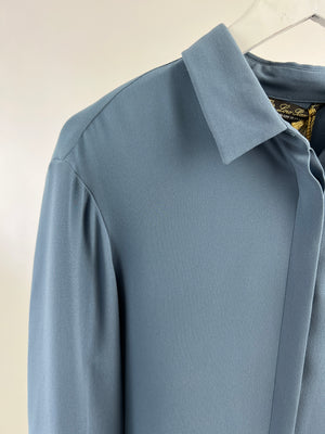 Loro Piana Blue Two-Tone Silk Shirt IT 44 (UK 12)
