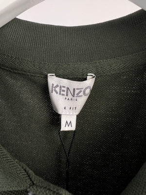 Kenzo Khaki Polo Shirt with Tiger Embroidered Logo and Yellow Trim Size M (UK 38)