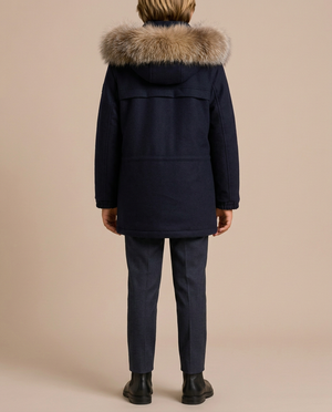 Loro Piana Kids Cashmere Navy Coat with Fox Fur Hood Size 10 Years RRP £2,780