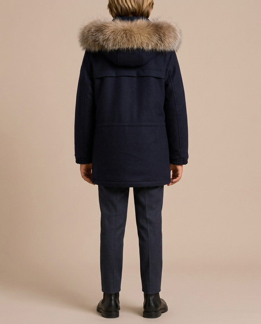 Loro Piana Kids Cashmere Navy Coat with Fox Fur Hood Size 10 Years RRP £2,780