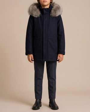 Loro Piana Kids Cashmere Navy Coat with Fox Fur Hood Size 10 Years RRP £2,780