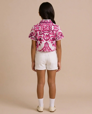 Dolce & Gabbana Pink Majolica Print Shirt with Tie Detail Size 8 Years