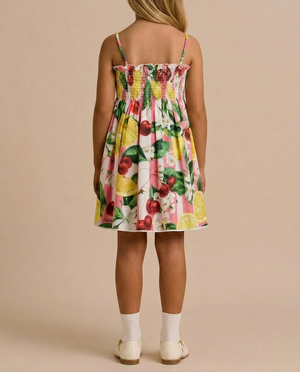 Dolce & Gabbana Pink Striped Strap Dress with Cherry and Lemon Print Detail Size 6 Years