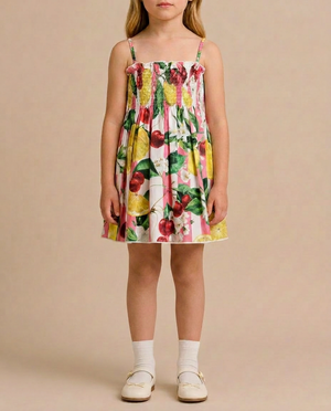 Dolce & Gabbana Pink Striped Strap Dress with Cherry and Lemon Print Detail Size 6 Years