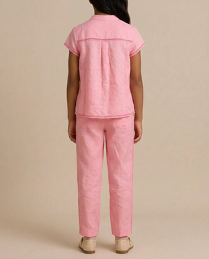 Loro Piana Pink Short Sleeve Shirt with Matching Trouser Set Size 6 Years