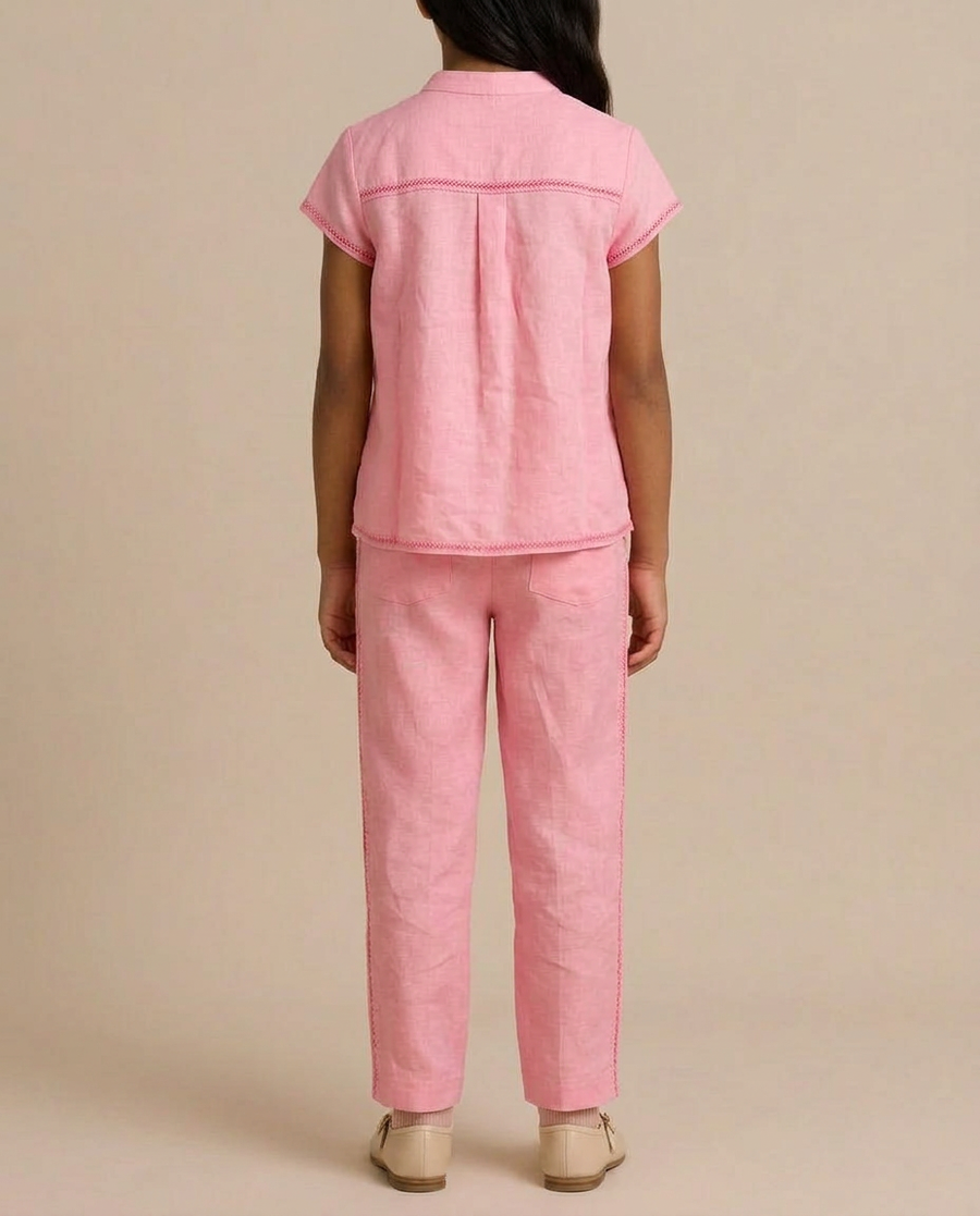 Loro Piana Pink Short Sleeve Shirt with Matching Trouser Set Size 6 Years