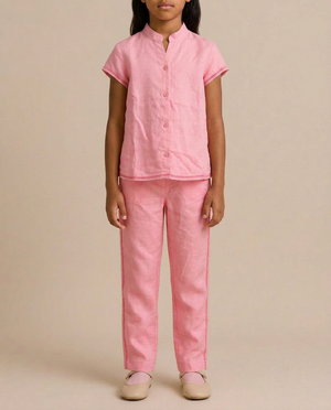Loro Piana Pink Short Sleeve Shirt with Matching Trouser Set Size 6 Years