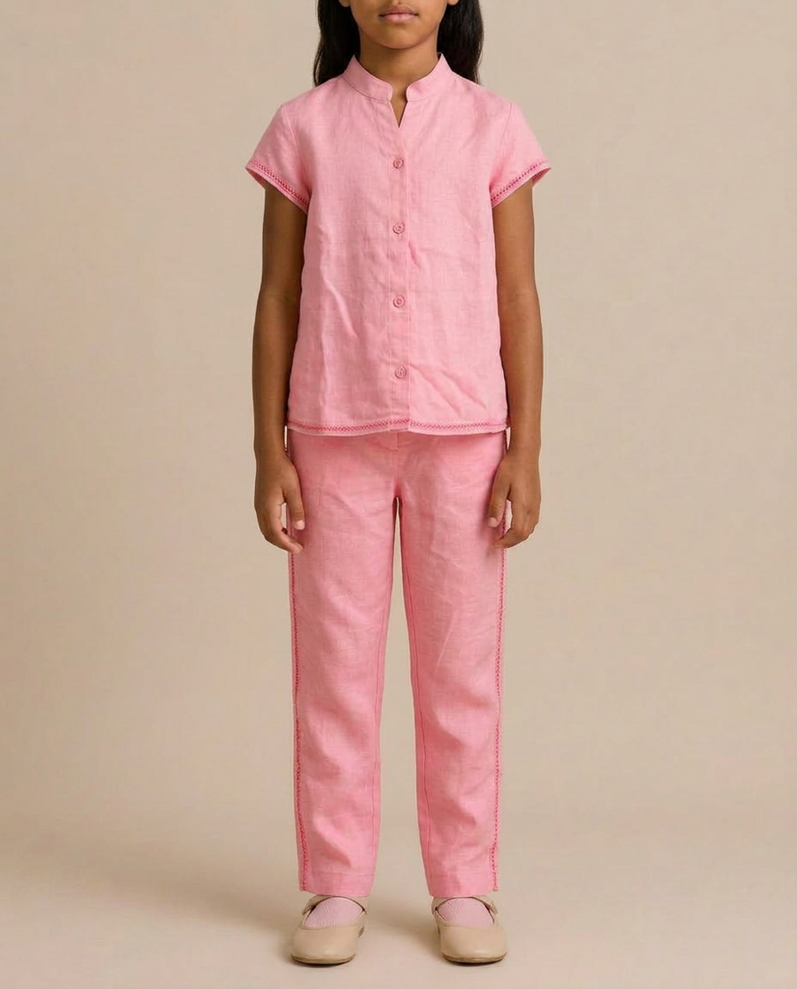 Loro Piana Pink Short Sleeve Shirt with Matching Trouser Set Size 6 Years