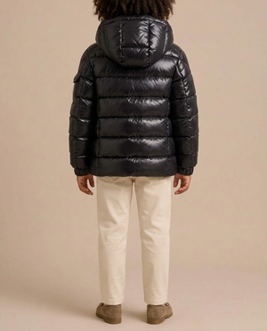 Moncler Black Hooded Logo Puffer Jacket Size 4 Years