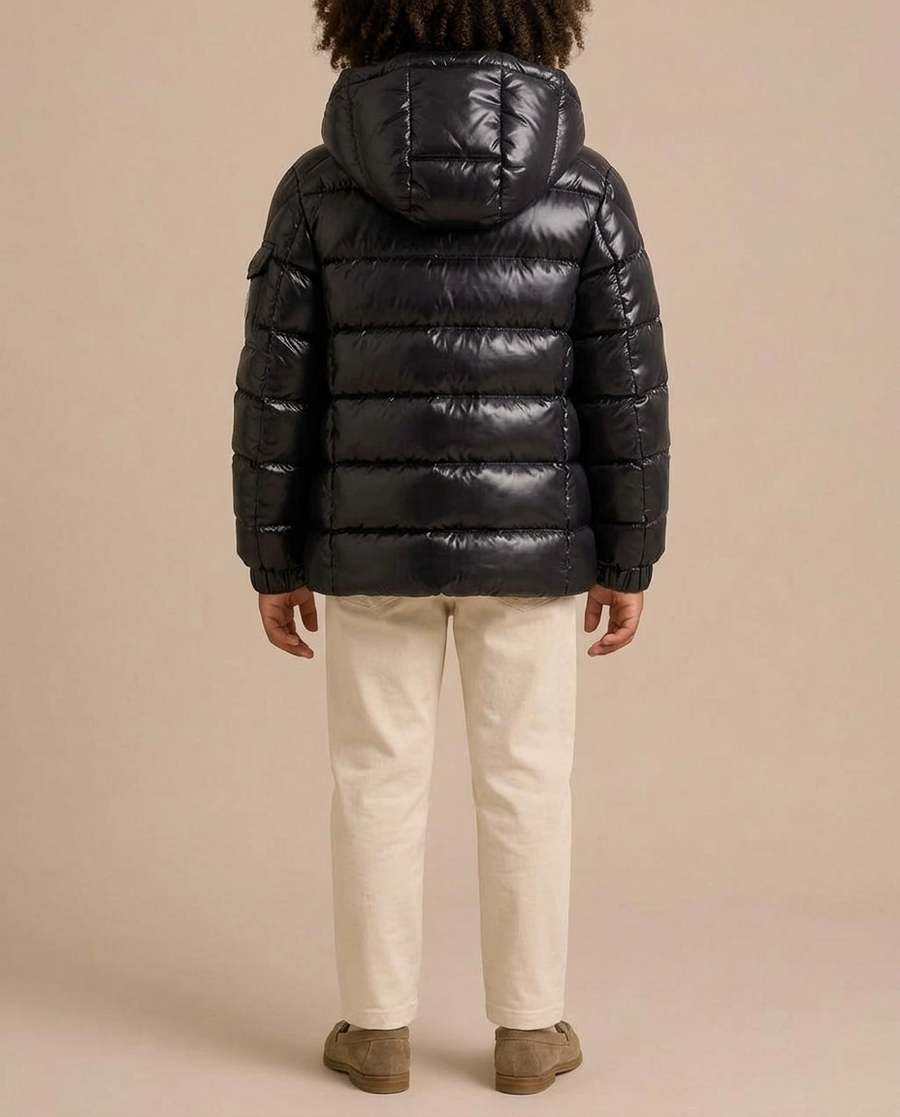 Moncler Black Hooded Logo Puffer Jacket Size 4 Years