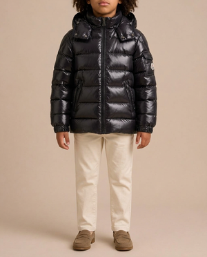 Moncler Black Hooded Logo Puffer Jacket Size 4 Years