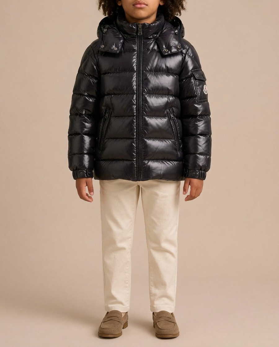 Moncler Black Hooded Logo Puffer Jacket Size 4 Years