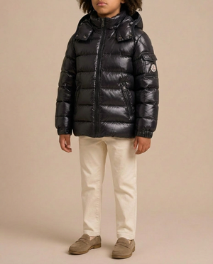 Moncler Black Hooded Logo Puffer Jacket Size 4 Years