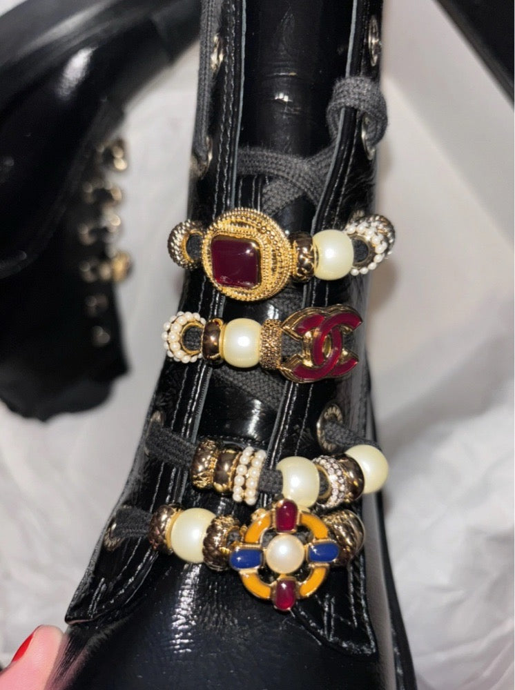 Chanel Black Leather Chanel Métiers D'art Combat Boots Size