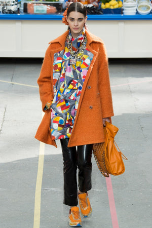 *RARE* Chanel Fall/Winter 2014 "Supermarket" Collection Orange Double Breasted Oversized Coat with Camelia Embellished Buttons & Zip Details Size FR 36 (UK 8)