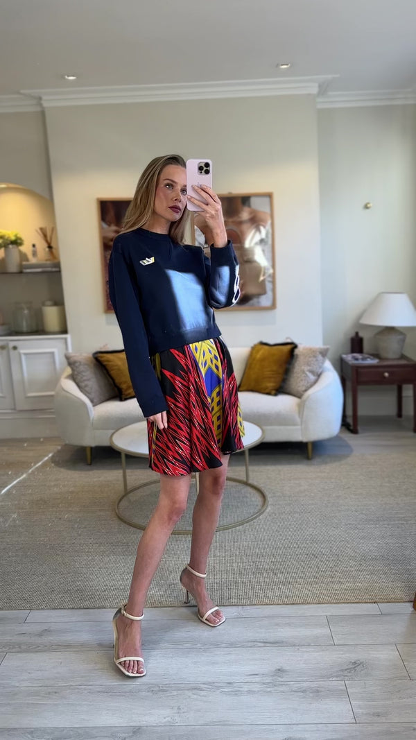 Louis Vuitton Navy, Red and Yellow 2-in-1 Jumper Dress with Abstract Print Skirt Detail Size S (UK 8)