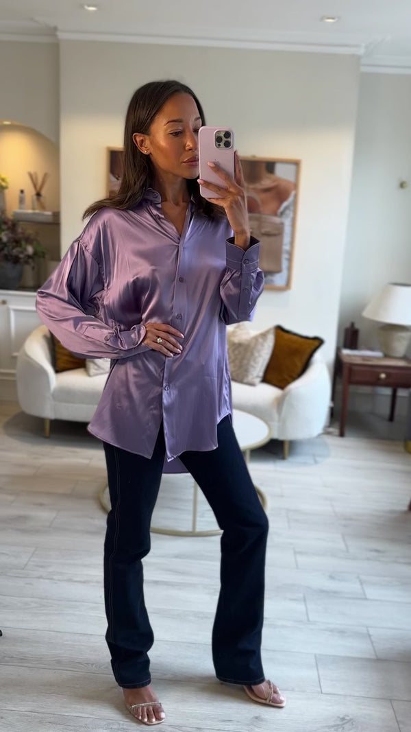 Tom Ford Purple Oversized Silk-Blend Satin Blouse Size IT 38 (UK 6)