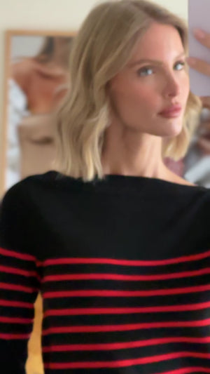Louis Vuitton Black and Red Stripe Wool Blend Long Sleeve Dress