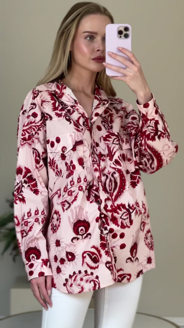 Etro Pink and Red Paisley Printed Long Sleeve Shirt IT 42 (UK 12)